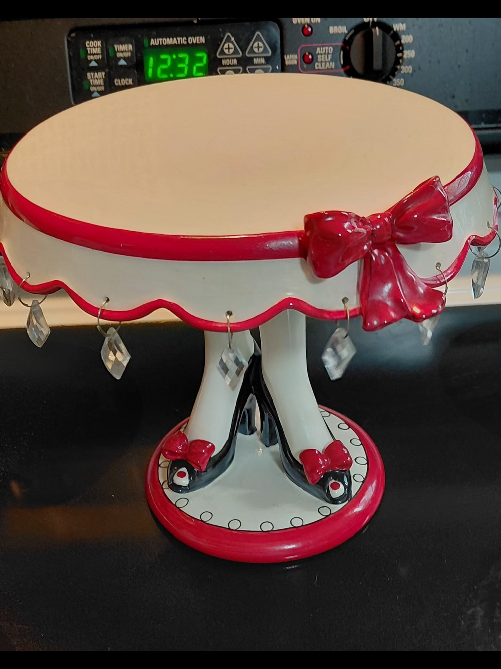 Magenta White and Red Decorative Cake Stand with Bow and Crystal Charms